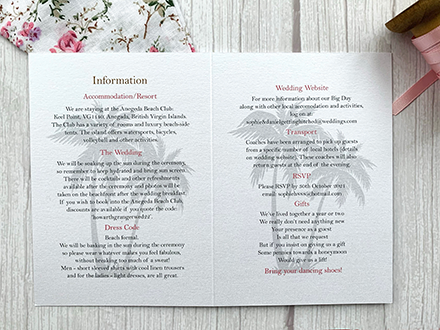 Guest information printed on two sides of the inside cover